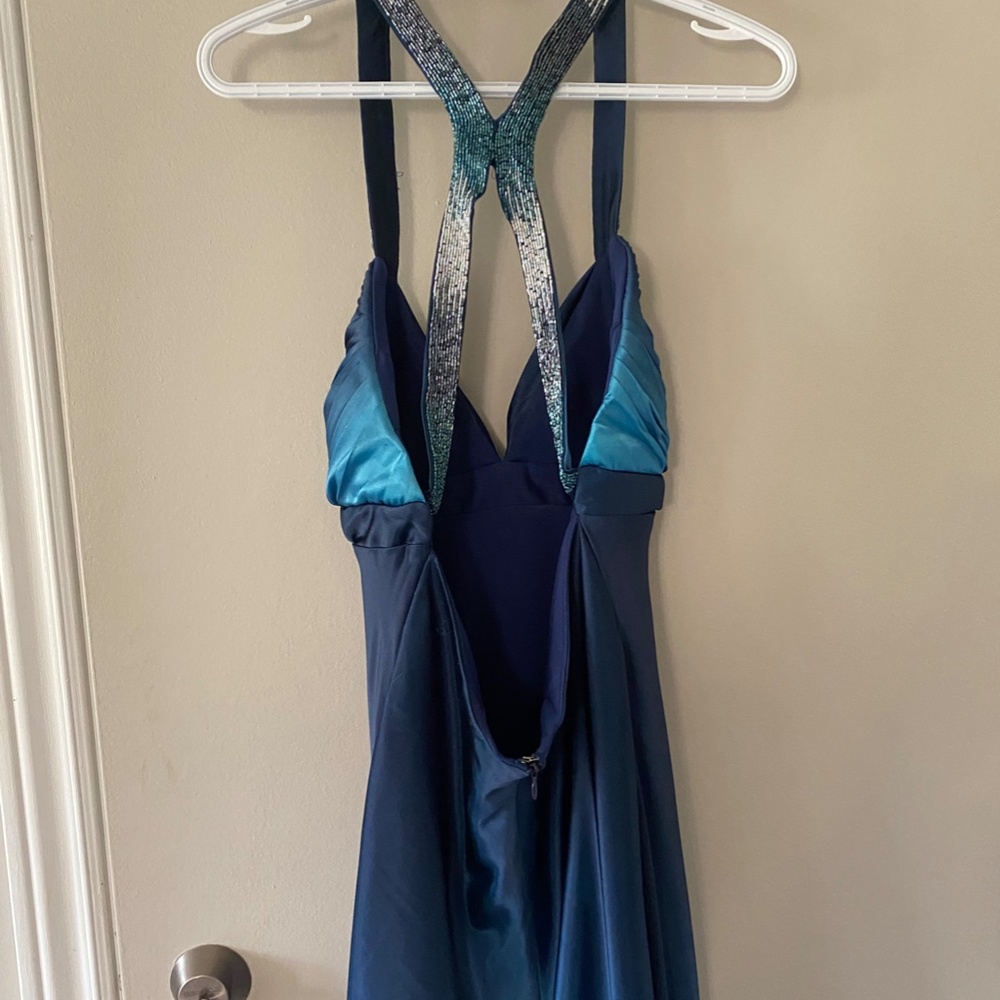 Jolie Deep Teal Satin V-Neck Prom Gown - Picture 7 of 11